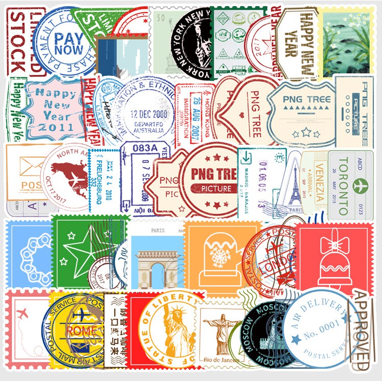 [Set 50 Cái] Sticker dán mũ bảo hiểm hình tem cổ điển, độc đáo - DB.078