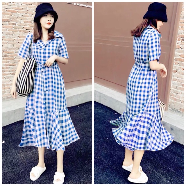 Đầm caro xanh đuôi cá