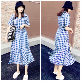 Đầm caro xanh đuôi cá
