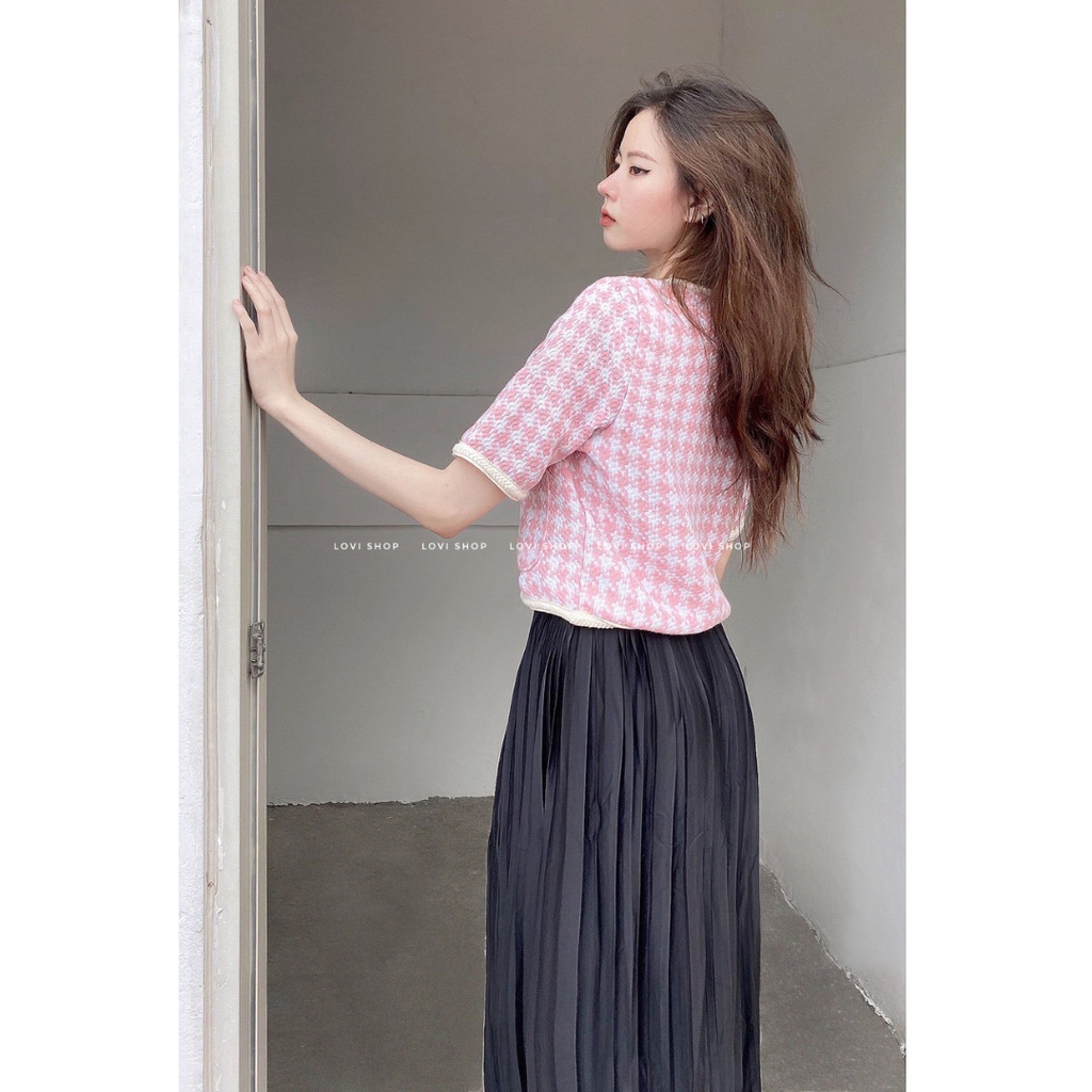 LOVI SHOP- Áo dạ tweed tay ngắn cúc ngọc cực sang chảnh phong cách Hàn Quốc siêu xinh