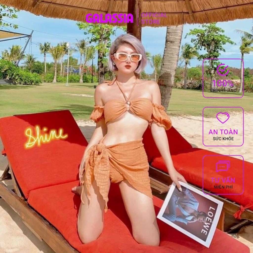 Bikini set đồ bơi 3 mảnh phối khoen thun nhún vải xốp sexy sang chãnh đi du lịch Galassia