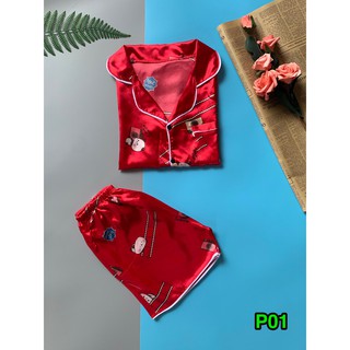 BỘ PIZAMA PHI LỤA HÌNH CỘC TAY QUẦN ĐÙI (FREE SIZE 45-57KG)