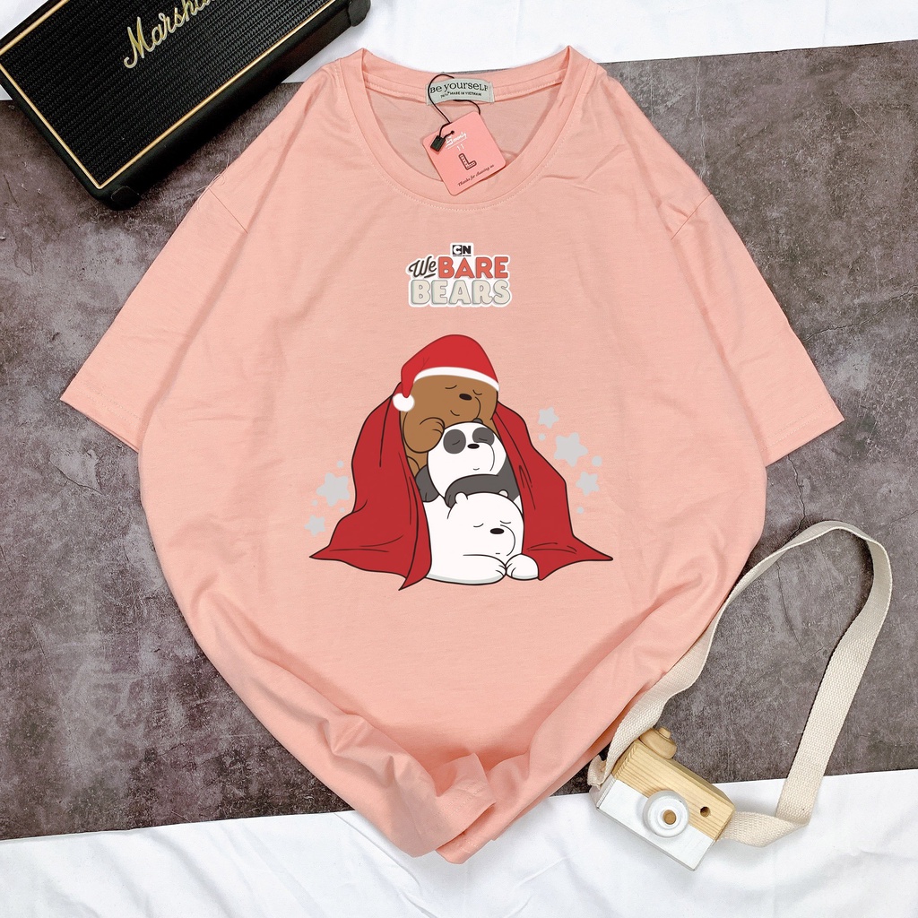 Áo Thun Tay Ngắn Unisex Đủ Size M L XL - NOEL 3 CON GẤU ẤM ÁP
