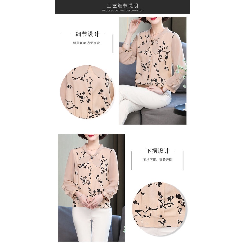 Áo sơ mi chiffon tay dài dáng rộng thời trang cho phụ nữ trung niên