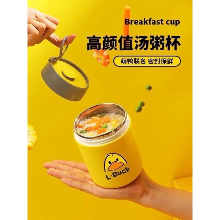 Cốc đựng canh bình ủ cháo inox 450ml L-Duck 🌏FREE SHIP🌎 loại mới giữ nhiệt cực lâu tặng kèm muỗng an toàn vệ sinh B52