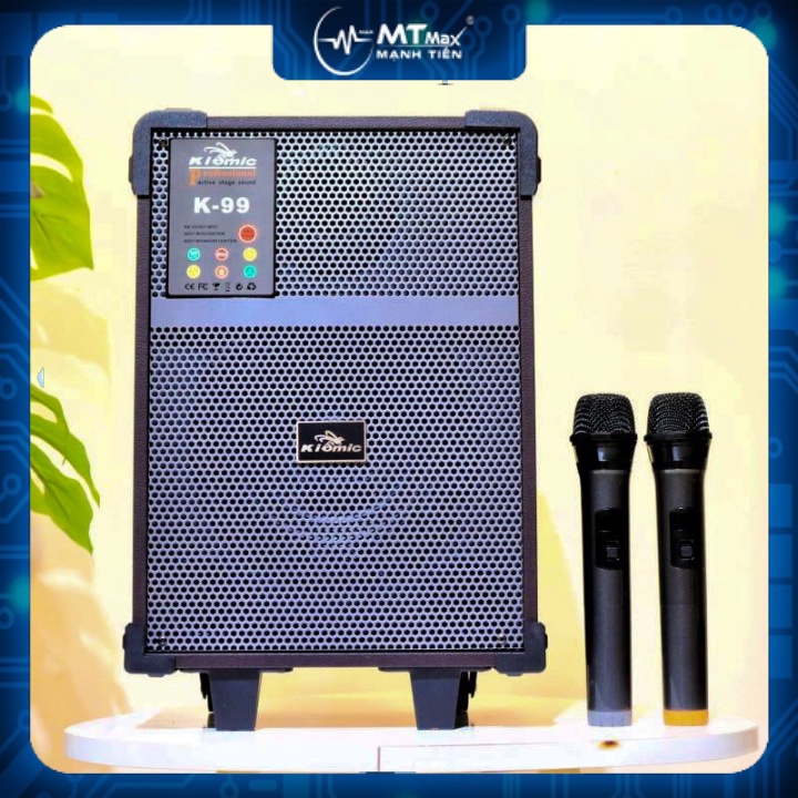 MT MAX Loa kéo Kiomic K99 - Loa kéo di động bass 2 tấc - Tặng kèm 2 micro không dây - Loa xách tay du lịch - Đầy đủ kết