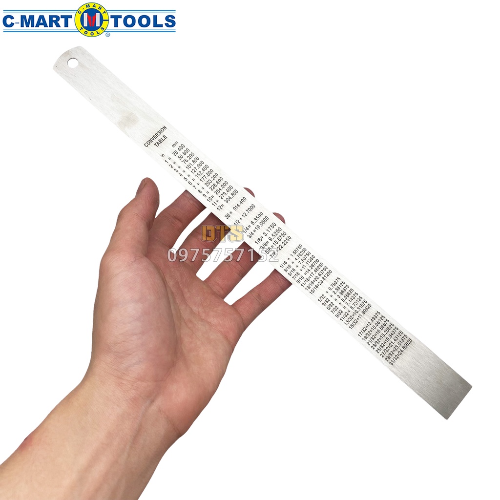 Thước lá thép, thước kẻ không gỉ chính hãng C-Mart, thước thép thẳng siêu bền độ cứng cao, số rõ nét, độ chính xác cao