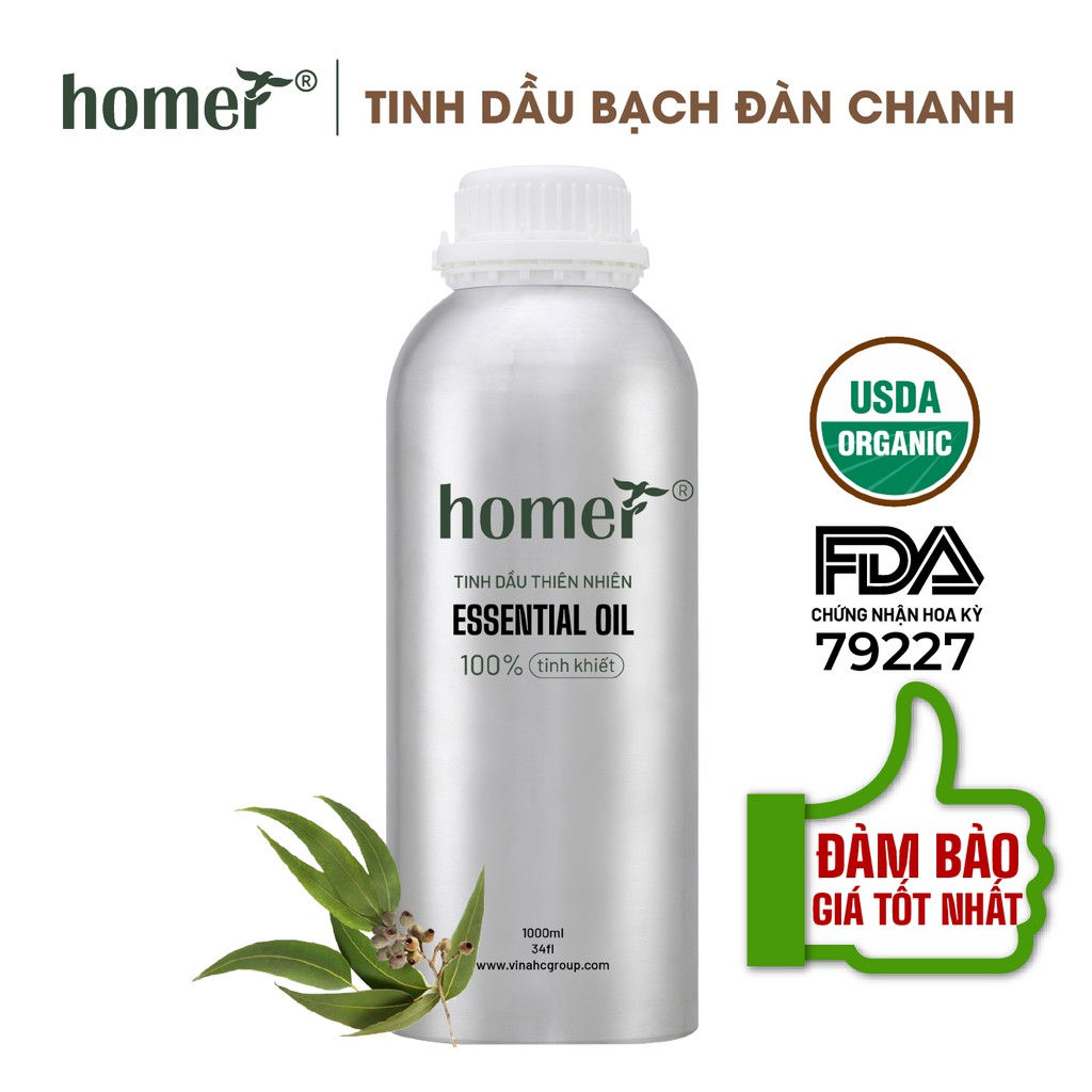 Tinh dầu Bạch Đàn Chanh Ấn Độ Homer 500ML/ 1L - Lemon Eucalyptus Essential Oil - đạt chuẩn chất lượng kiểm định