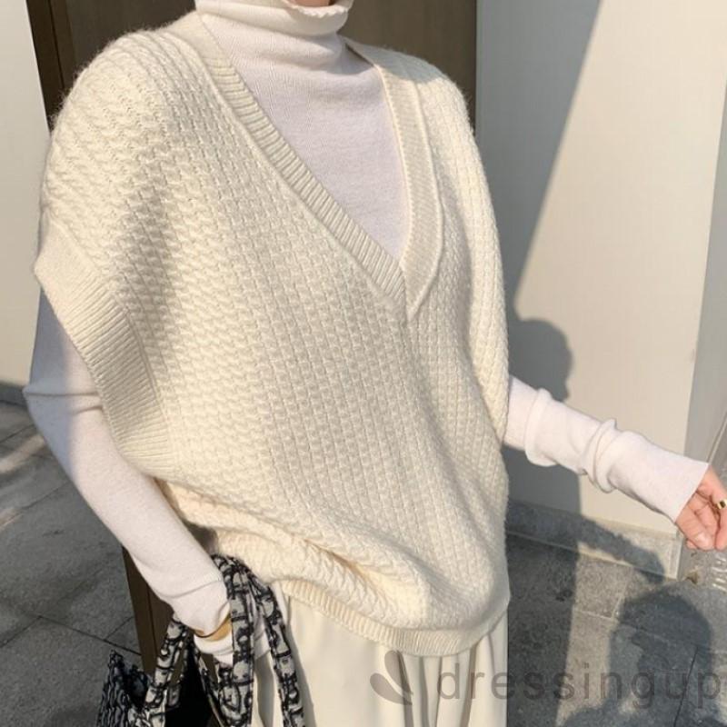 Áo Dệt Kim Không Tay Dáng Rộng Màu Trơn Kiểu Dáng Đơn Giản Trẻ Trung Cho Nữ | BigBuy360 - bigbuy360.vn