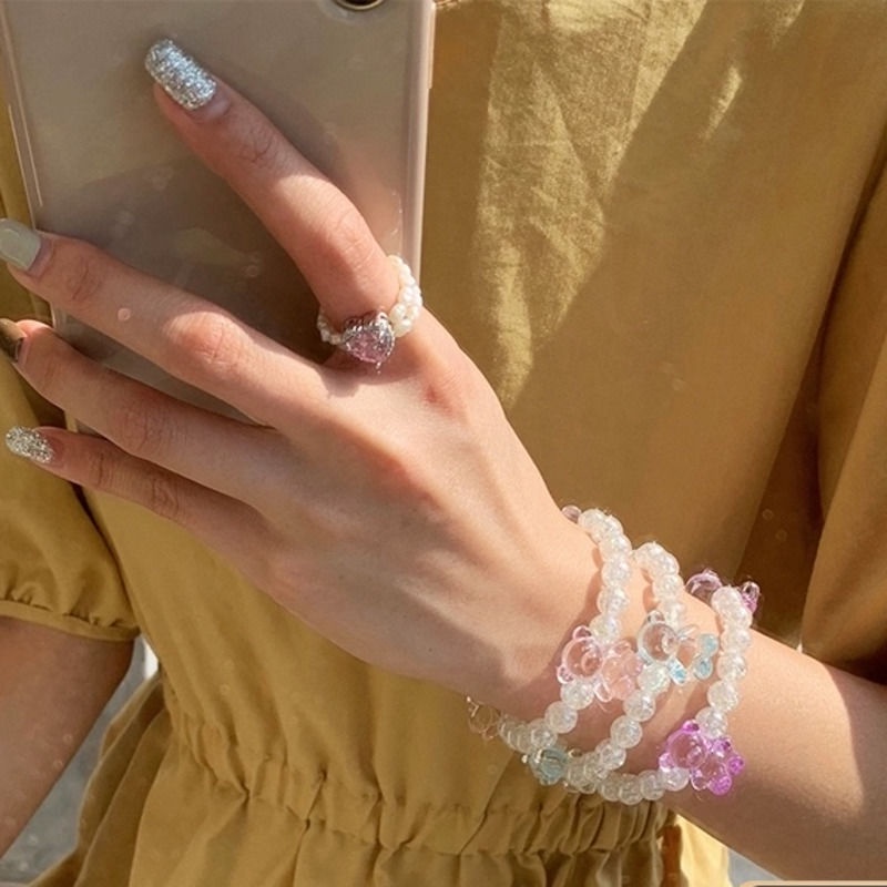 Dây buộc tóc đính hạt pha lê hình gấu dễ thương cho nữ