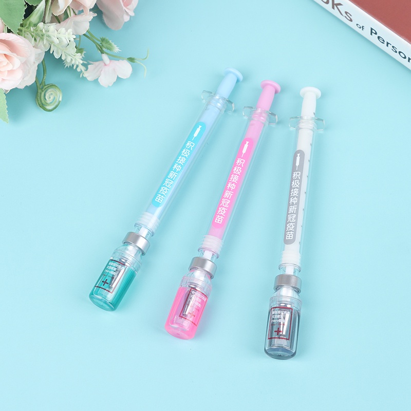 [Hàng Mới Về] Bộ 2 Ống Tiêm Nước 2 CÁI Mới Đẩy-Kéo Mô phỏng Hình dạng Ống tiêm Văn phòng Bút Học Chữ ký Trung lập
