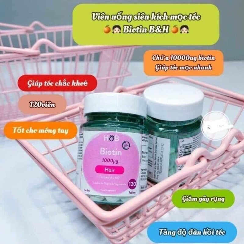 Viên Uống Mọc Tóc Biotin 1000MG H&B Dạng Viên Thuốc Mọc Tóc 120 Viên Anh Quốc - Hàng Chính Hãng