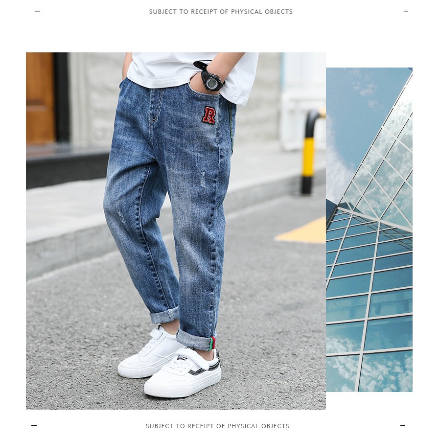 Quần Jeans bé trai mài chữ R size đại 14-56kg