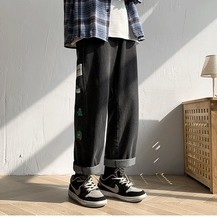 Quần jean ống suông rộng in họa tiết bên hông thời trang Hàn Quốc cho nam và nữ
 | BigBuy360 - bigbuy360.vn