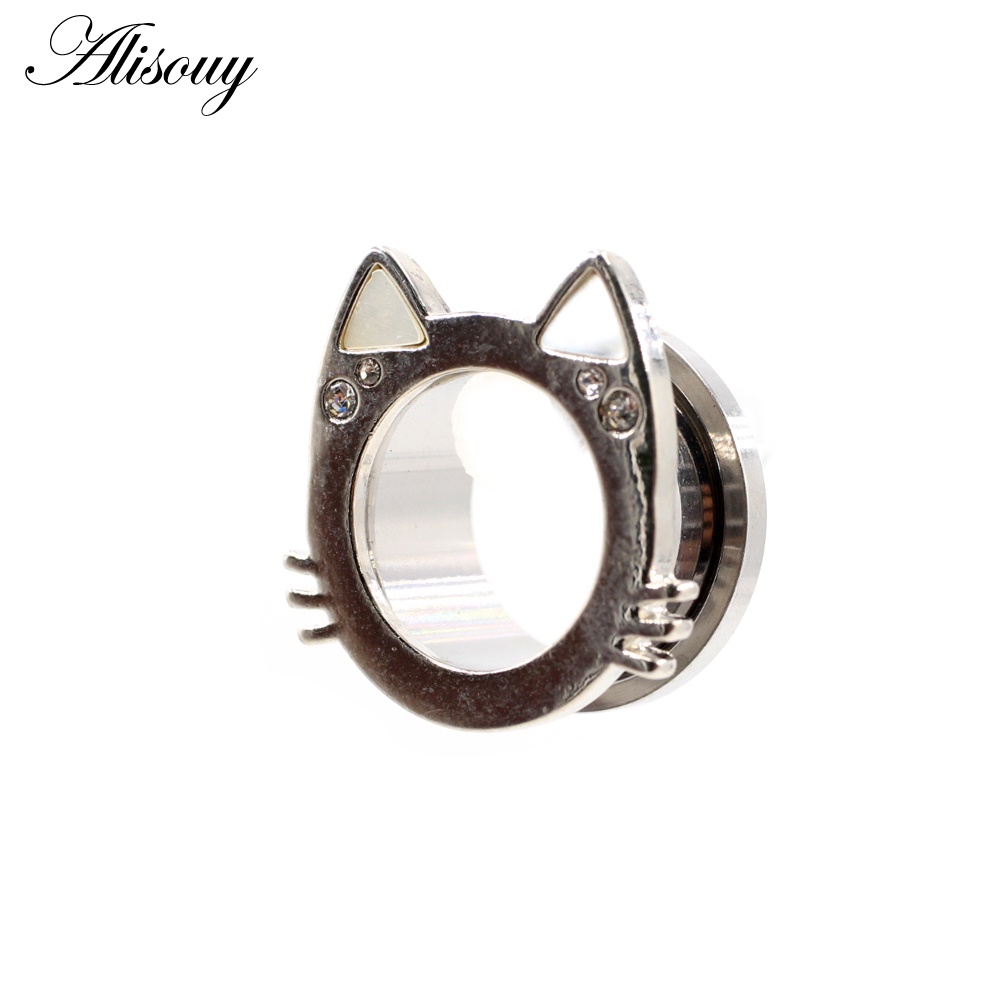 Alisouy Set 2 Khuyên Nong Tai Hình Mèo Bằng Thép Không Gỉ 6-16mm