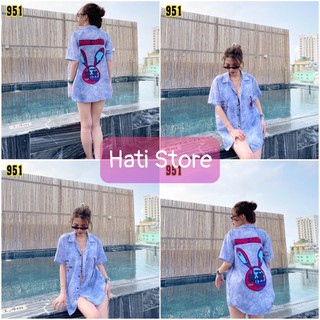 ⚡️ Áo sơ mi loang màu tím unisex in hình thỏ Rabbit form oversize⚡️