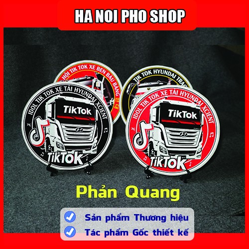 04 Tem Xe Tải Hyundai Trago Xcient Đỏ Đen, Logo TikTok Xe Tải Phản Quang - HNP Studio Shop