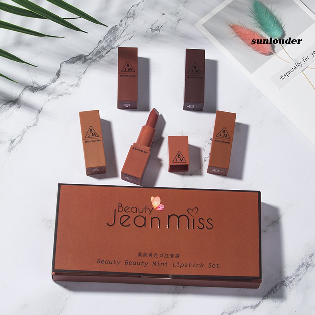(Hàng Mới Về) Set 5 Thỏi Son Sáp Jean Miss Tông Nhung Dưỡng Ẩm Chống Nước Chống Dính Lâu Trôi | BigBuy360 - bigbuy360.vn