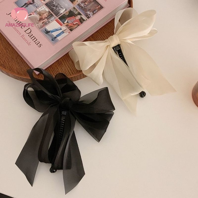 Kẹp Tóc / Kẹp Tóc Đuôi Ngựa Dạng Lưới Chiffon Đính Nơ Lớn Thanh Lịch