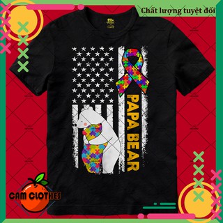 Áo thun cotton papa bear autism america