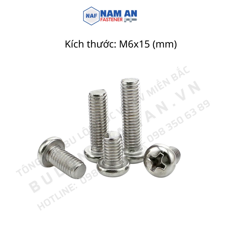 100 con Vít bake đầu tròn Inox 201 M6x15, vít bu lông đầu tròn Inox 201 M6x15