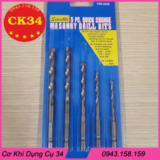 Bộ 5 mũi khoan tường,khoan bê tông chuôi lục giác 6.35mm 4 - 10mm cho máy khoan pin