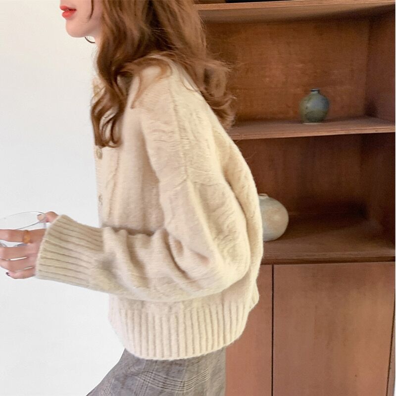 Xiaozhainv Áo khoác cardigan dệt kim dáng rộng 3 màu phong cách retro cho nữ