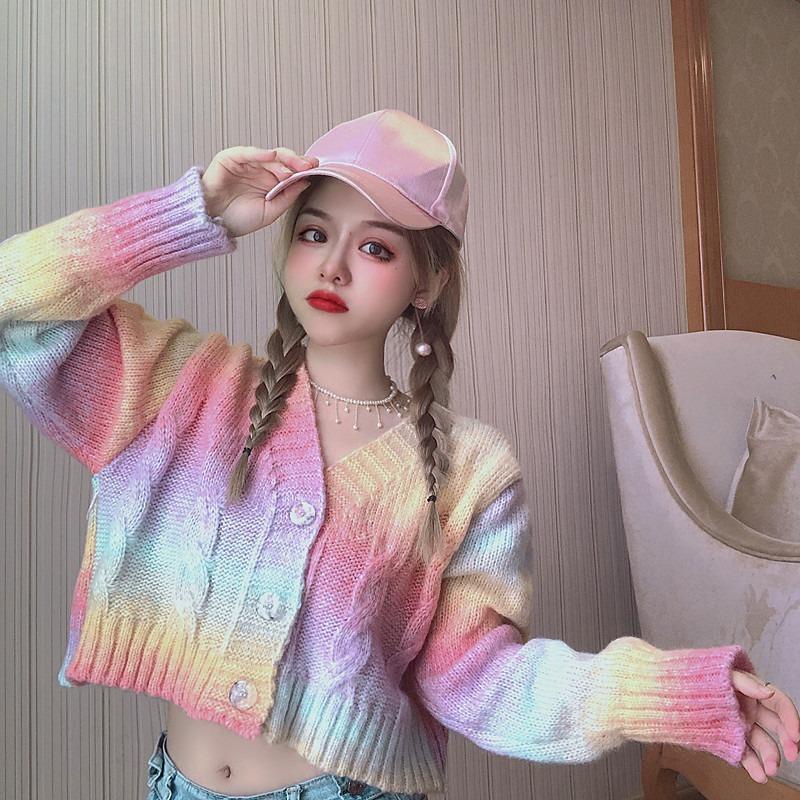 Áo Sweater Dệt Kim Dáng Rộng Màu Nhuộm Thời Trang Xuân Thu Hàng Mới Bán Chạy