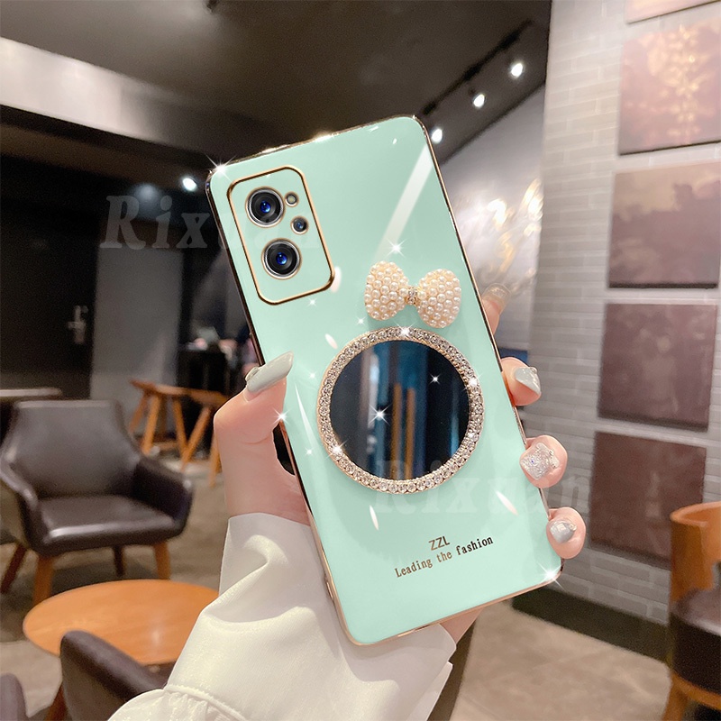 Ốp Điện Thoại Dẻo Tráng Gương Phối Ngọc Trai & Nơ Sang Trọng Cho OPPO A96 A76 A95 A55 A54 A16 A15 A74 A94 A53 A3S A5S A7 A12 A52 A92