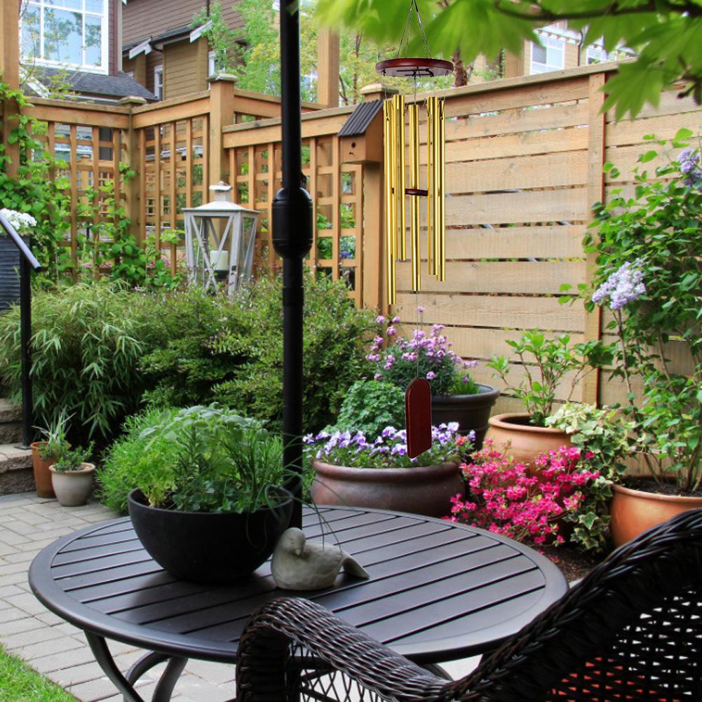 Chuông Gió Gỗ 5 Ống Kim Loại Trang Trí Nhà Cửa