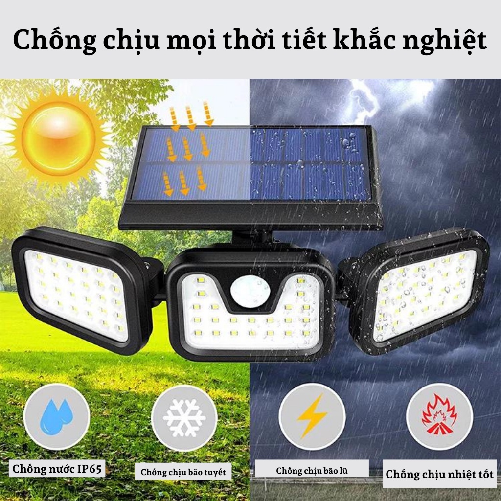 Đèn năng lượng mặt trời 3 mảnh 94 mắt led to công suất 150W siêu sáng mẫu mới 2022, gấp mở gọn gàng,cảm biến thông minh