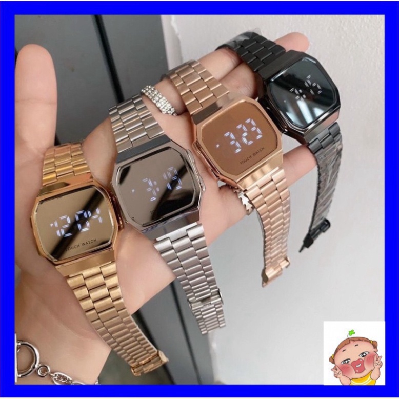 Đồng hồ nam, nữ Casio Tráng gương LED cảm ứng cao cấp, dây thép sang trọng cho giới trẻ.