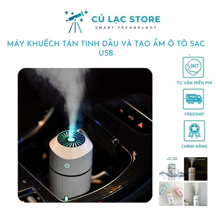 Máy phun sương, khuếch tán tinh dầu và tạo ẩm ô tô dùng pin sạc USB