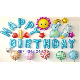 Combo bộ chữ HPBD màu xanh kèm bóng lẻ