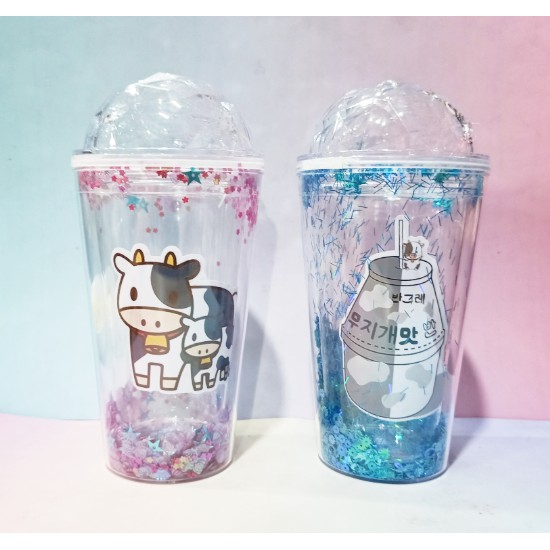 cốc 2 lớp bò sữa kim tuyến CNKI34 cốc giữ nhiệt ly 2 lớp cốc làm lạnh dễ thương 500ml