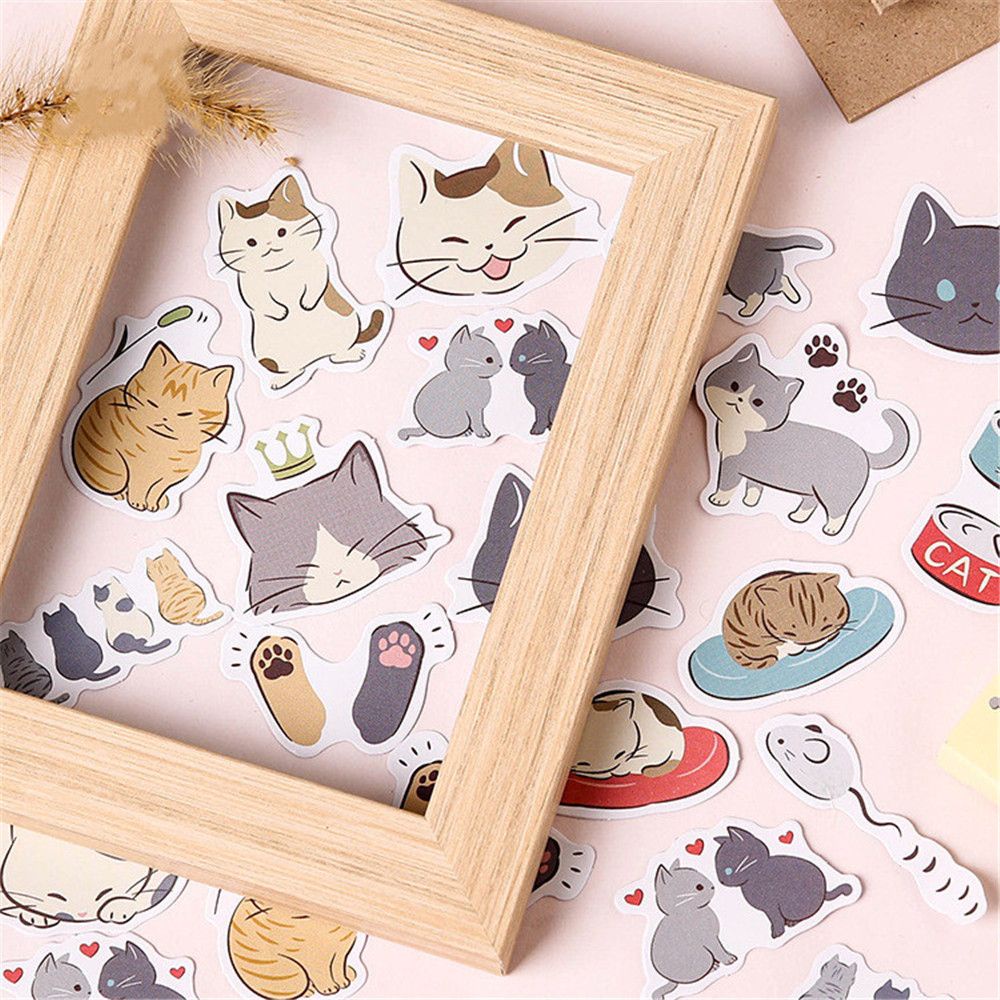 Bộ 45 Miếng Dán Trang Trí Sổ Tay Hình Mèo Dễ Thương DIY