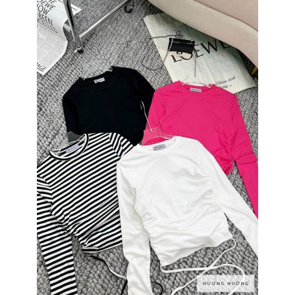Áo thun croptop tay dài dây cột eo