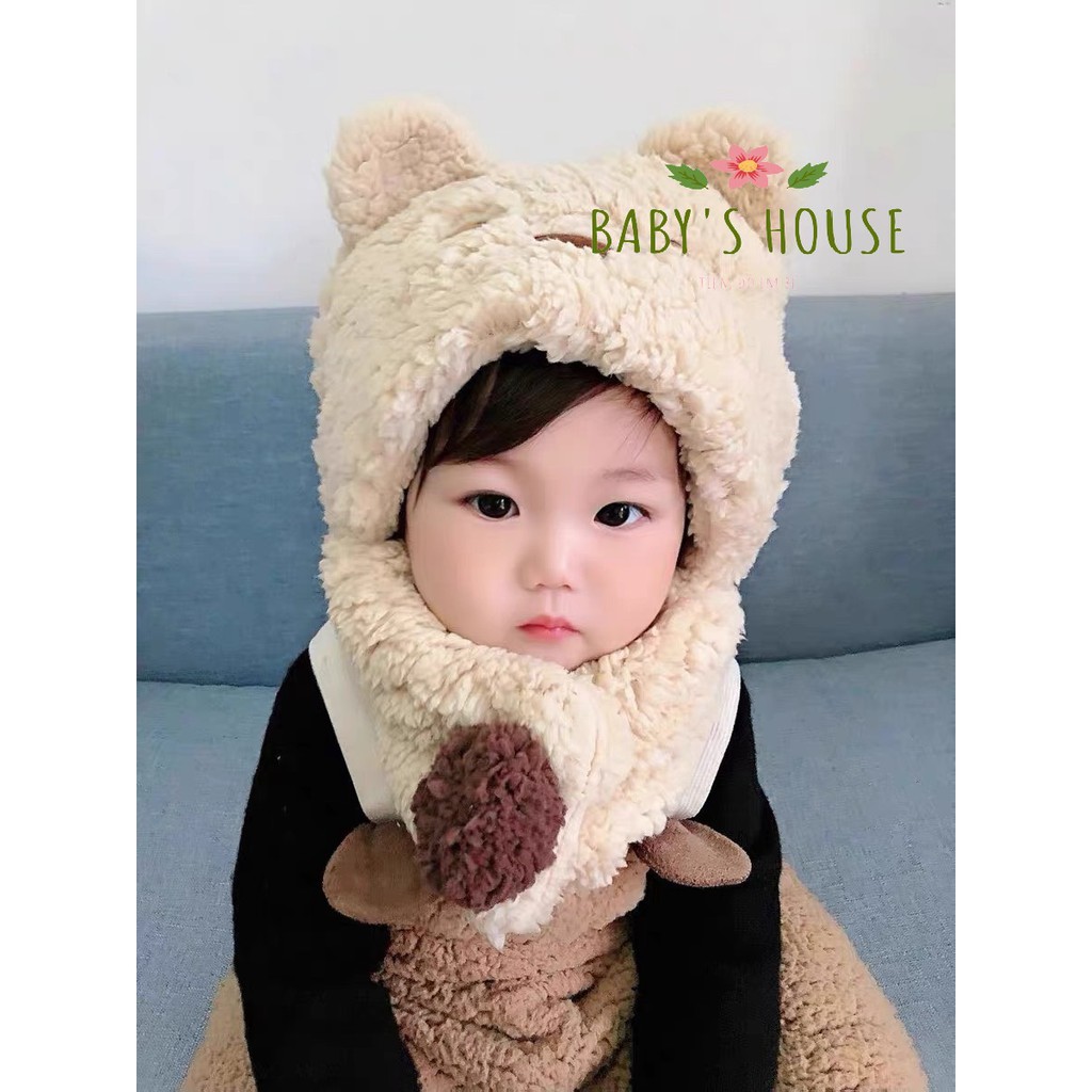 Mũ len lông cừu liền khăn hoạt hình dễ thương cho bé (2-8y)  - Baby's house