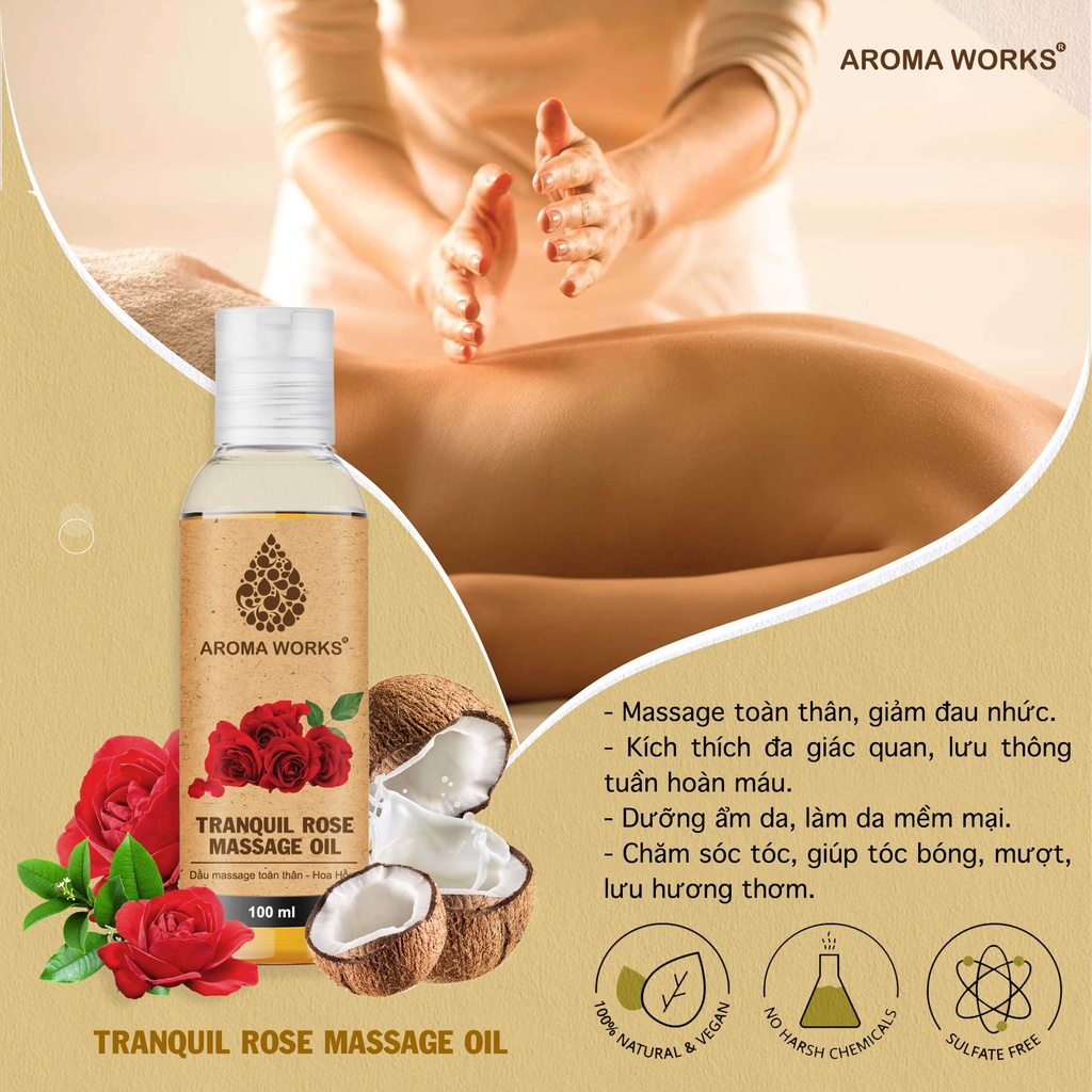 Dầu Massage Body Thiên Nhiên Aroma Works Mát Xa và dưỡng da toàn thân 100ml