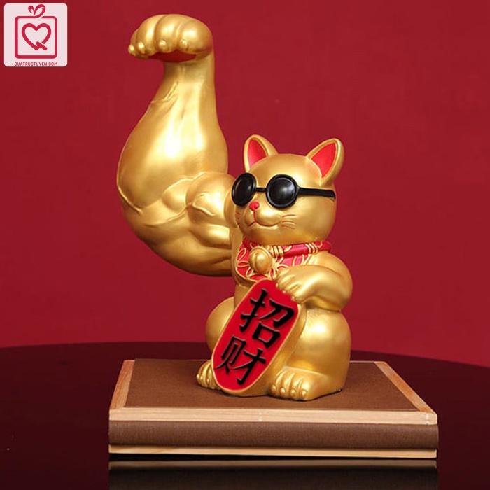 Mèo thần tài vàng tay cơ bắp 23cm Đại Chiêu Tài - Mèo thần tài tay to may mắn