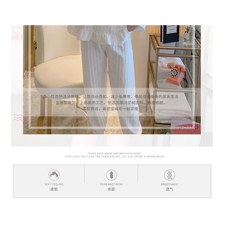 Bộ đồ mặc nhà vải dạ dày dặn phong cách công chúa thời trang thu đông giữ ấm cho nữ | BigBuy360 - bigbuy360.vn