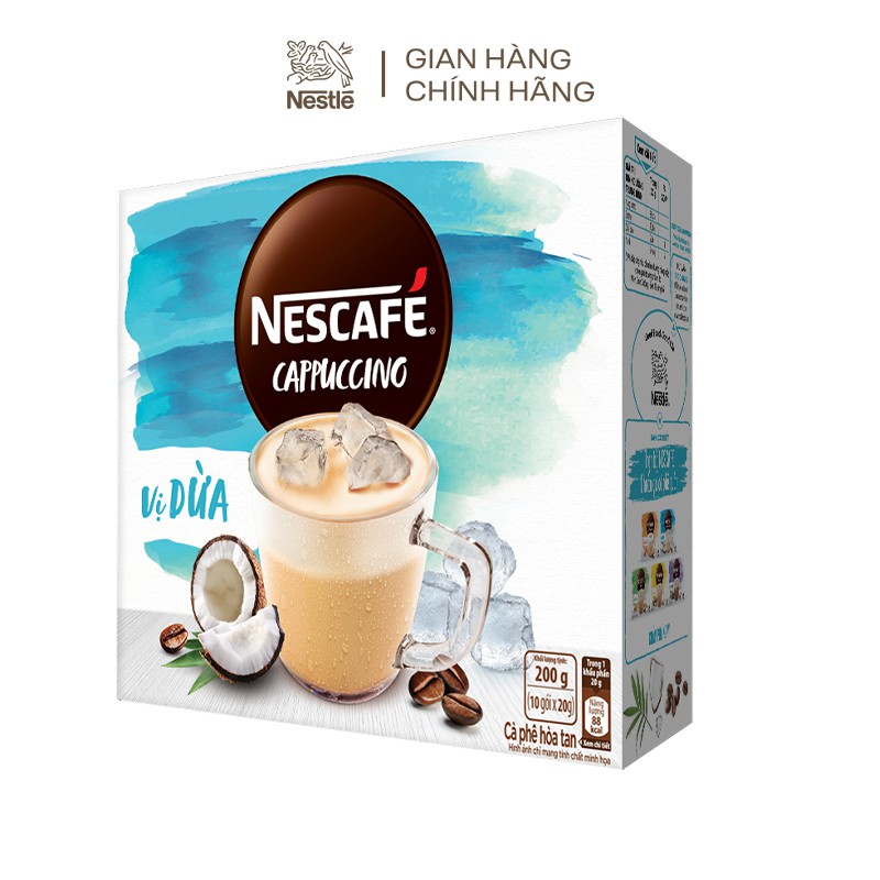 [BAO BÌ MỚI] Cà phê hòa tan NESCAFÉ Cappuccino Vị Dừa (Hộp 10 gói x 20g)