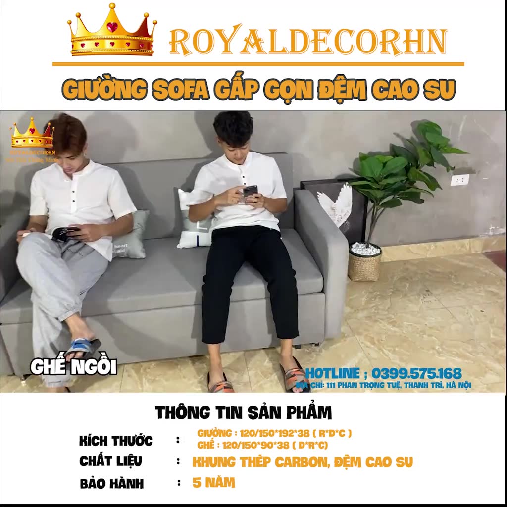 Giường sofa thông minh gấp gọn ROYALDECORHN Khung Thép carbon, đệm cao su non - Nội Thất Phòng Ngủ | BigBuy360 - bigbuy360.vn