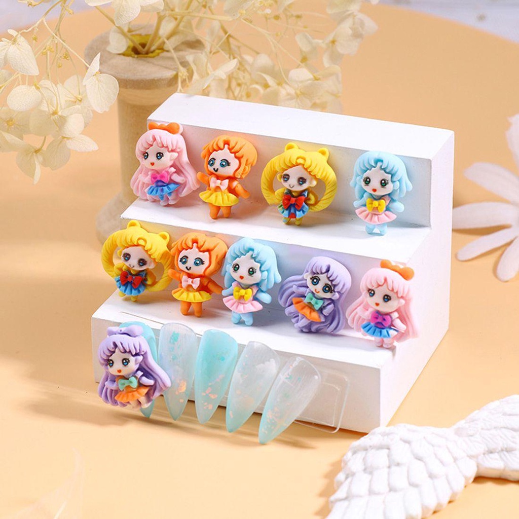 Bộ 10 Phụ Kiện Trang Trí Móng Tay Nghệ Thuật Hình Thủy Thủ Mặt Trăng 3D Xinh Xắn