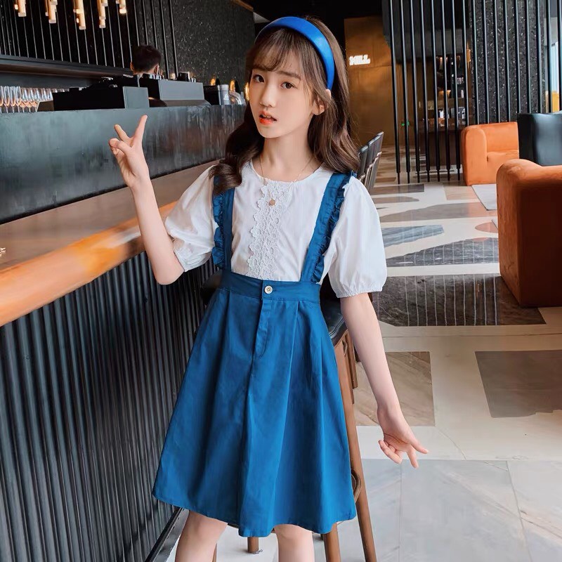 Set đầm bé gái lớn size đại  - kèm ảnh thật - màu xanh