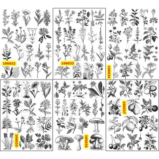 Sticker washi A4 [ HOA ver ĐEN TRẮNG] dạng lì trang trí bullet journal siêu đẹp MẪU 1 (106032-106037)
