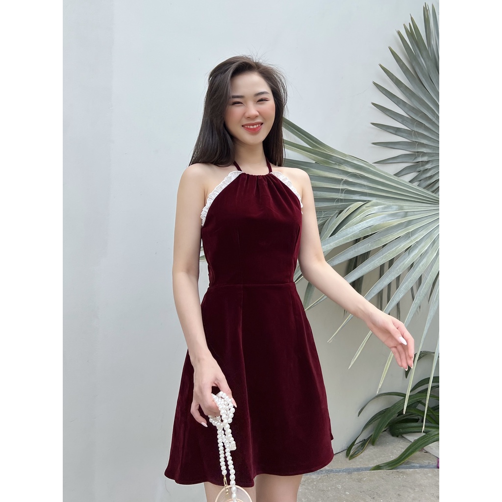 Đầm cổ yếm HEYBEE chất liệu nhung cổ phối bèo siêu xinh (2 màu) - GEMMA DRESS HT717. | BigBuy360 - bigbuy360.vn
