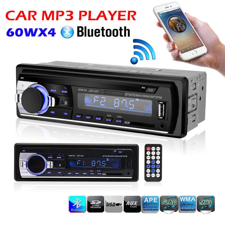 Đầu Nghe Nhạc MP3 Kiêm Đài FM Hỗ Trợ Bluetooth Cho Ô Tô DC12V JSD-520