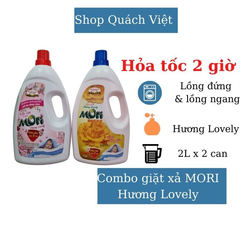 Combo nước giặt - nước xả cao cấp MORI hương lovely, can 2 L