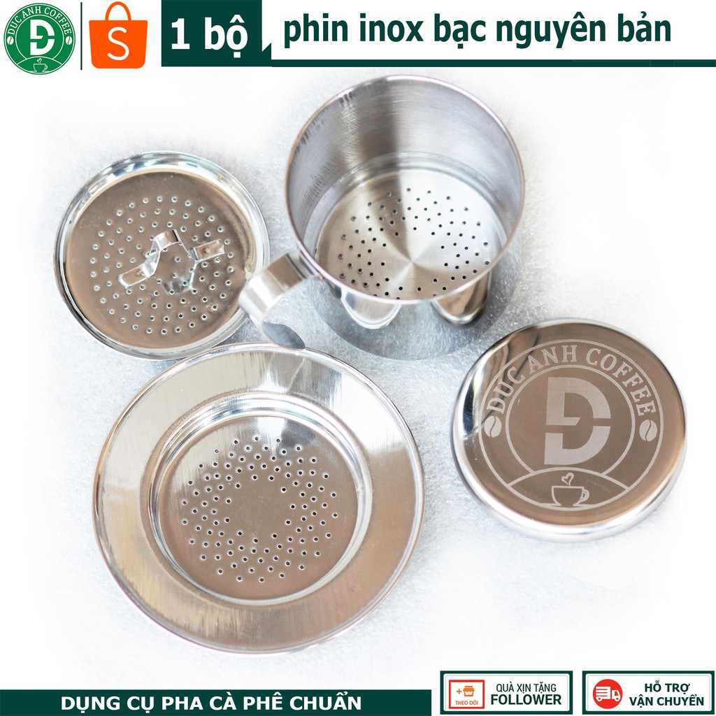 Phin pha cà phê inox bạc - dập logo nổi DUC ANH COFFEE - bền đẹp - dày dặn - sáng bóng - sang trọng - CÀ PHÊ ĐỨC ANH